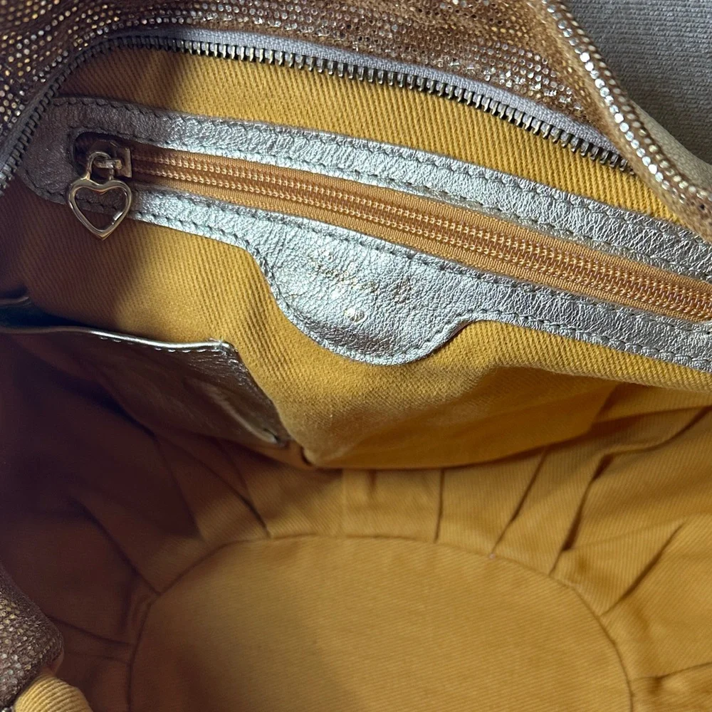 Sofia C. Luxurious Gold Shoulder Leather Bag with Leather Bag Charm